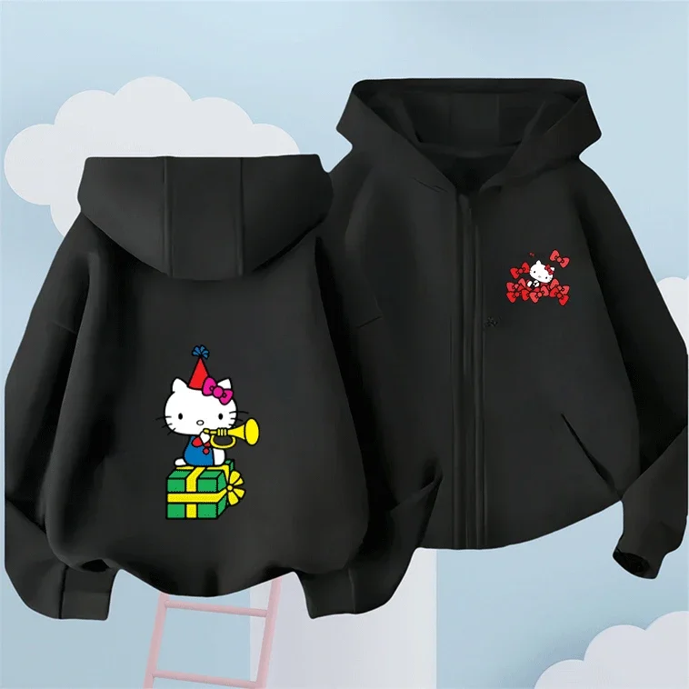 

Худи на молнии Sanrio Company Ltd Kitty White, модная хлопковая толстовка с мультяшным принтом, осенне-зимняя, для школы, для малышей, детей и подростков, хит продаж
