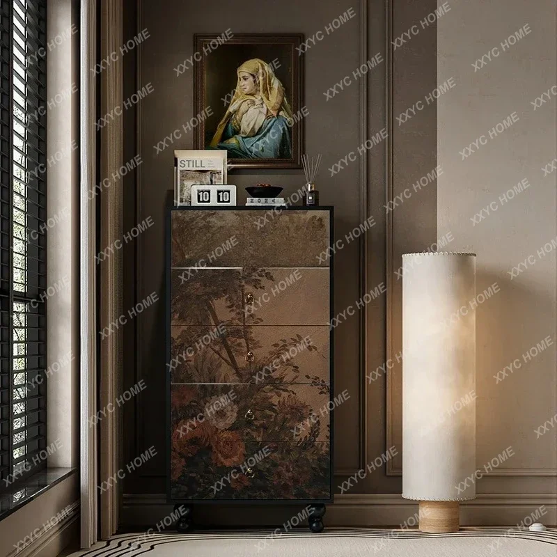 

TTTTss25 Stunned Wind Painting Retro Medieval Style Living Room Dining Side Cabinet Against The Wall Storage Bedside Storage Che
