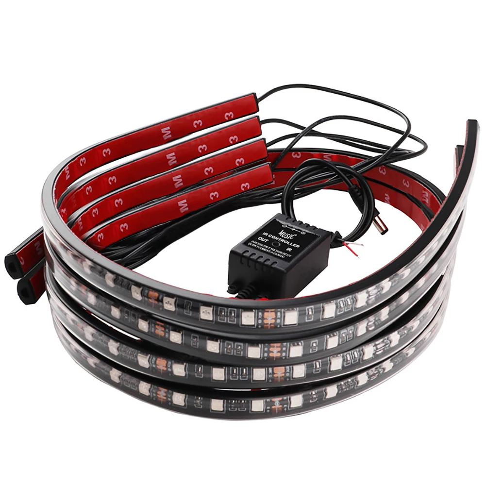 4Pcs 12V IP65 Bluetooth App Control RGB LED Strip Under Car 60 90cm Tube Underglow Underbody System Neon Light Ship Dropshipping