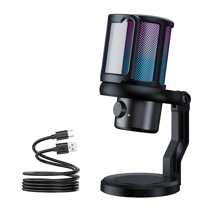B68C USB Microphone For PC For Recording And Streaming RGB Gaming Microphone With Touch-Mute Button Noise Cancellation