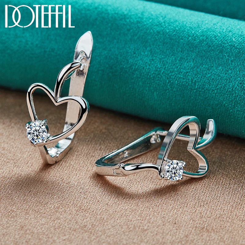 Doteffil 925 Sterling Zilver Hart Ingelegde Kristallen Oorbel Voor Vrouw Charme Verlovingsfeest Bruiloft Sieraden Cadeau