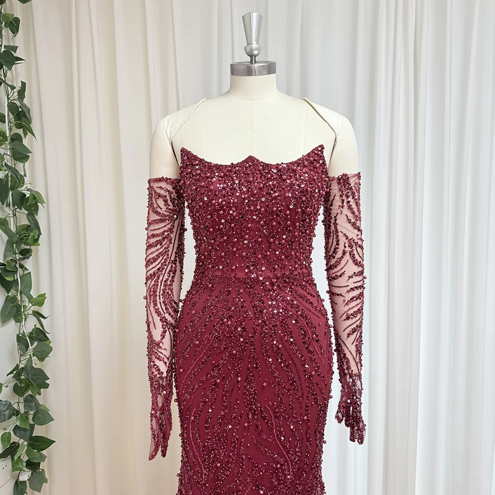 Luxury Mermaid Evening Dresses with Gloves for Women 2026 Elegant Dubai Arabia Long Formal Prom Wedding Party Gown Customized