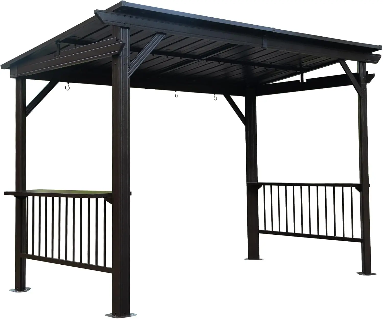 12' x 6.5' Metal Pergola Gazebo with Galvanized Steel Roof, Ceiling Hooks & Bar Counters – Outdoor BBQ Gazebo for