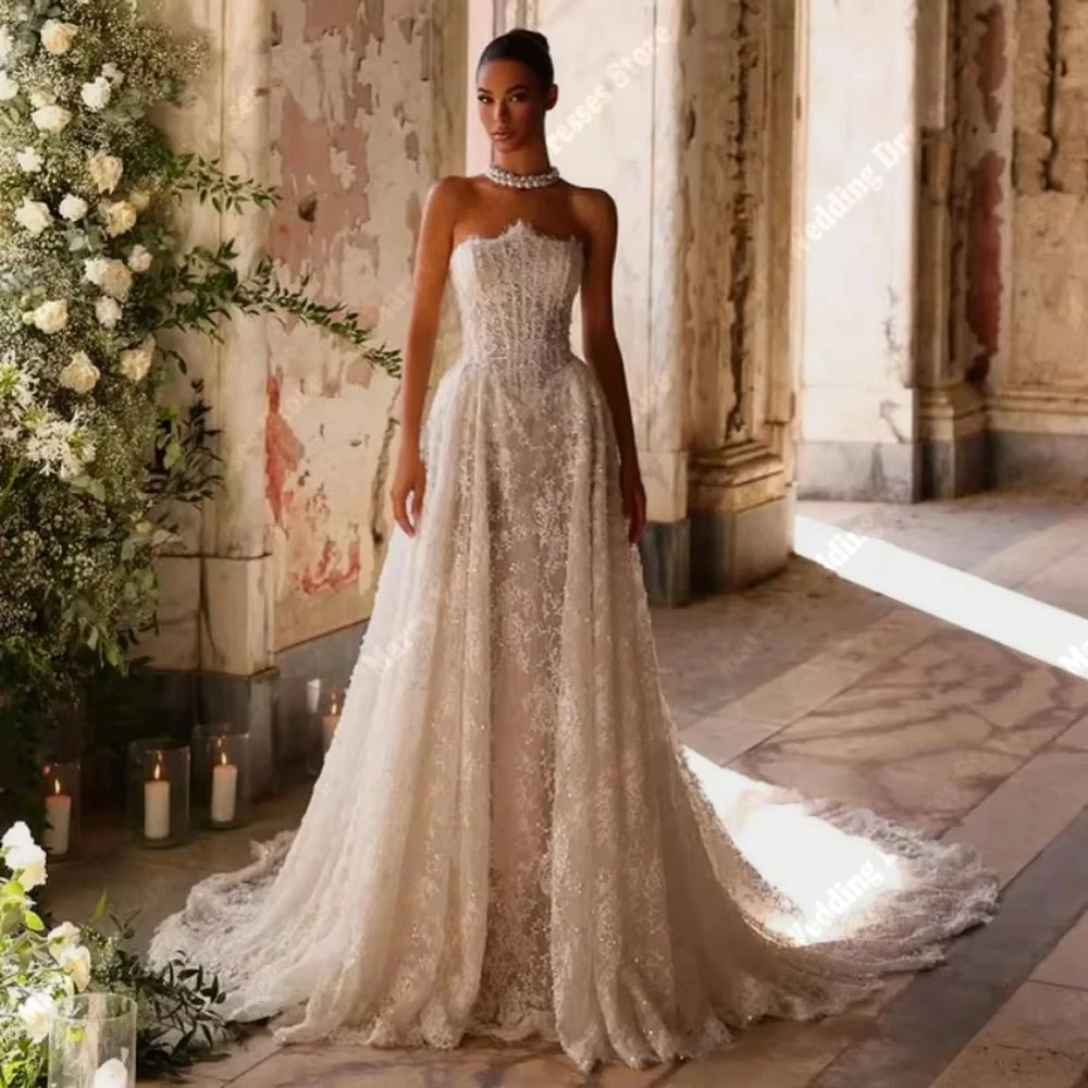 2026 Abiti da sposa eleganti in tulle a-line di lusso sexy senza maniche in pizzo con decalcomania abiti da sposa principessa Vestido De Noiva personalizzato