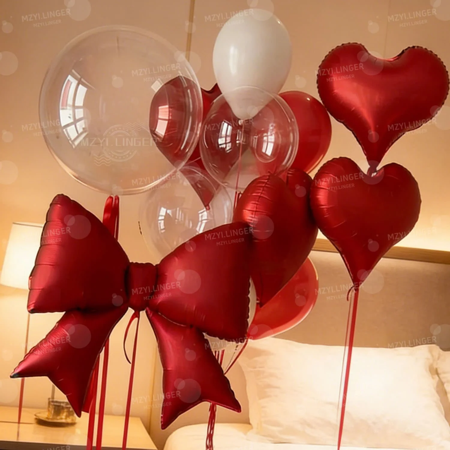 Schleifenballon und Roter Herzballon Set Transparenter Bobo-Ballon für Valentinstag Heiratsantrag Hochzeit Romantische Geburtstagsdekoration – Detail 5