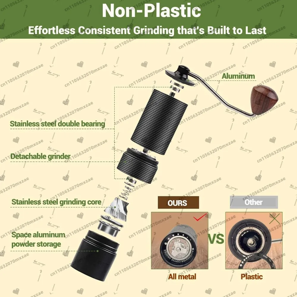 Macinacaffè manuale con bava in acciaio inossidabile, mulino a manovella portatile per caffè espresso, pressa francese, campeggio e uso domestico