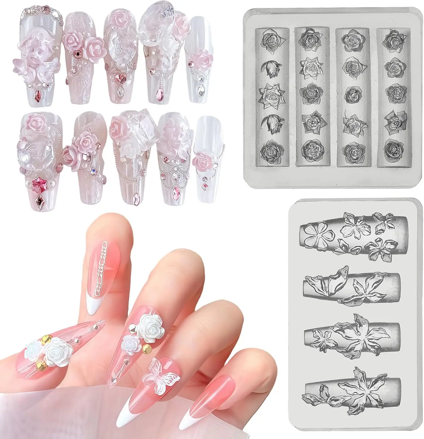 

3D Flower Nail Art Mold, Silicone Carving Template, Floral Blossom Petals Nail Decor Supplies Accessories for DIY