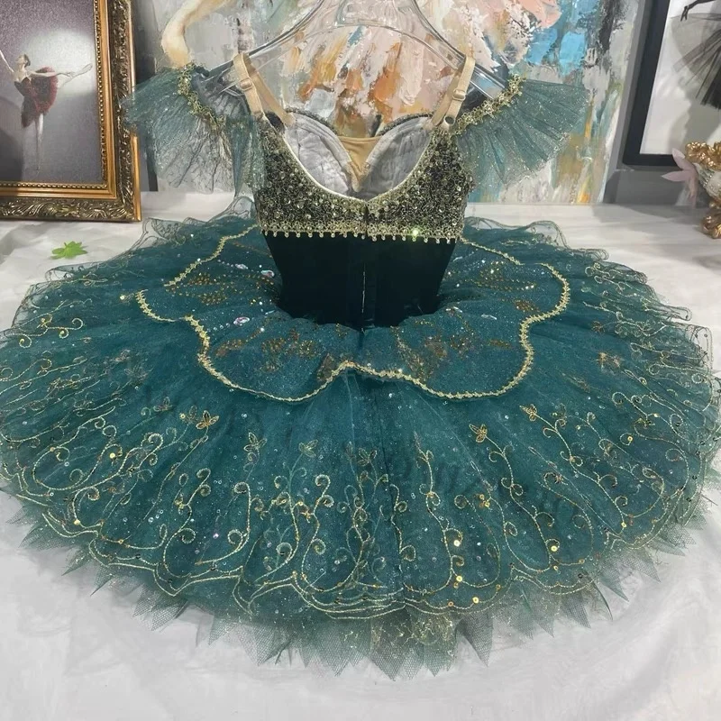 2024 latest customized dark green ballet Esmeralda Paquita variation TUTU international competition performance canopy skirt