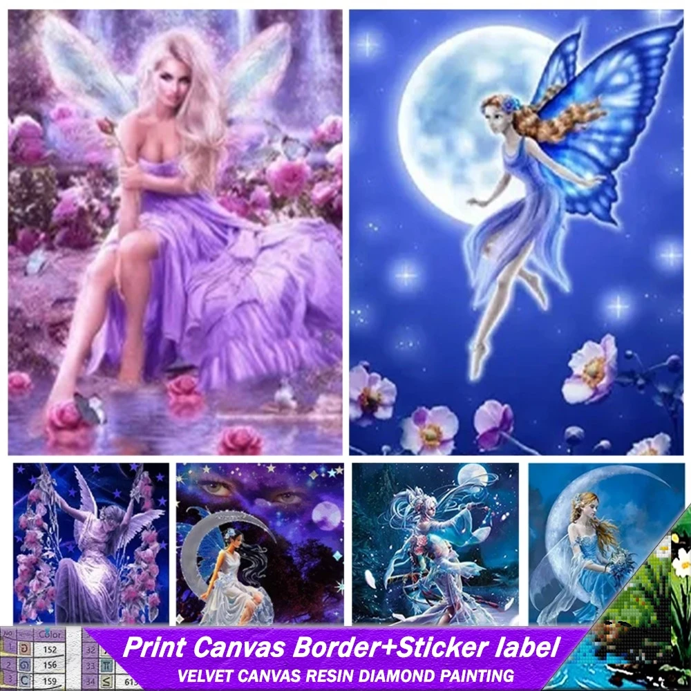 Art Elf Dust Moon Full DIY Resin Diamond Painting With Stickers And Canvas Edge Butterfly Girl Mosaic Picture Embroidery