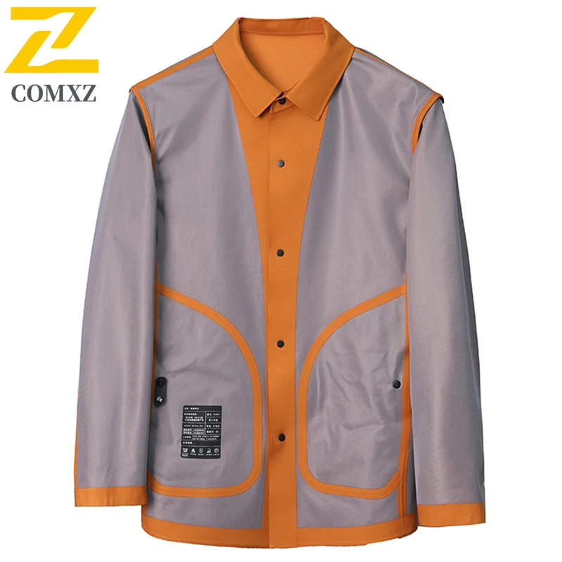 COMXZ Mens Jacket Trendy Solid Color Single Breasted Working Jackets Leisure Turndown Collar Autumn Business Lightweight Coat​