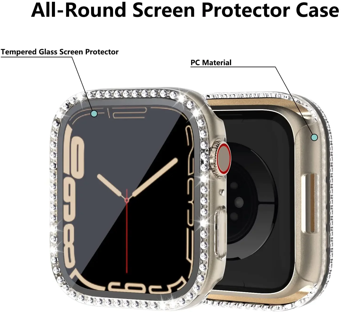 Vidrio + cubierta de reloj para Apple Watch 45mm 41mm 40mm 44mm 38mm 42mm funda ostentosa Protector de parachoques de diamante para iwatchSE 9 8 7 6 5 4 3 2