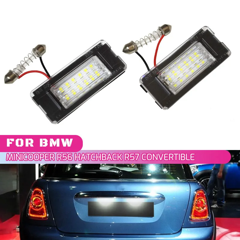 For Mini Cooper R56 R57 R58 R59 R50 R52 R53 LED License Plate Light 2PCS White Car Number Lamp Error Free OEM#:51132756227