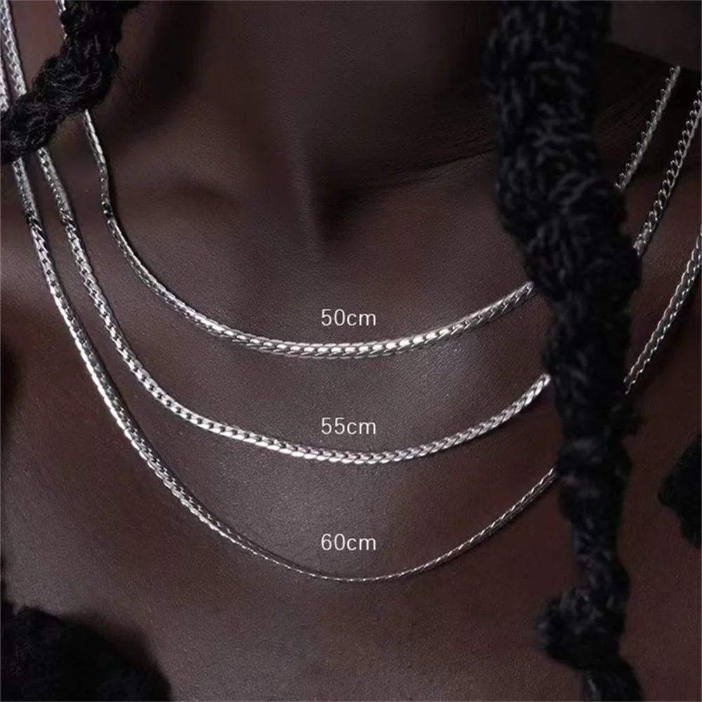 3mm Edelstahl FR Geprägte NK-Kettenhalskette für Damen und Herren, Hip-Hop-Schmuck, Silberfarbene Kubanische Kette, Schmuckzubehör – Detail 1