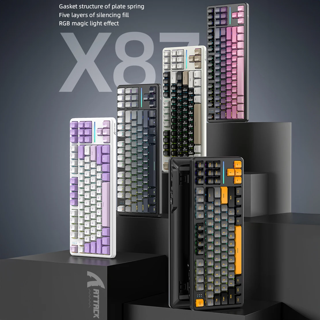 ATTACK SHARK X87 Wireless Mechanical Keyboard 87 Keys TKL Gasket Hot Swap RGB Tri Mode Bluetooth 2.4G USB-C