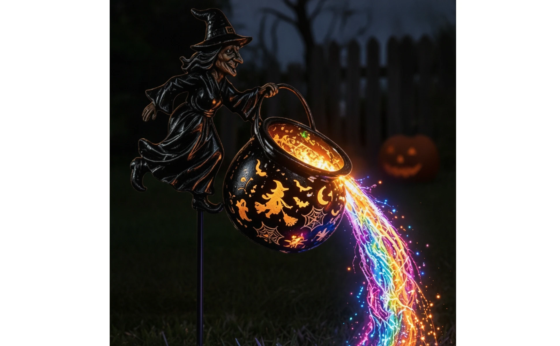 Halloween Witch Cauldron-Style Pot Garden Light Outdoor Halloween Witch Decor with Stake Garden Light with Stake Illuminated