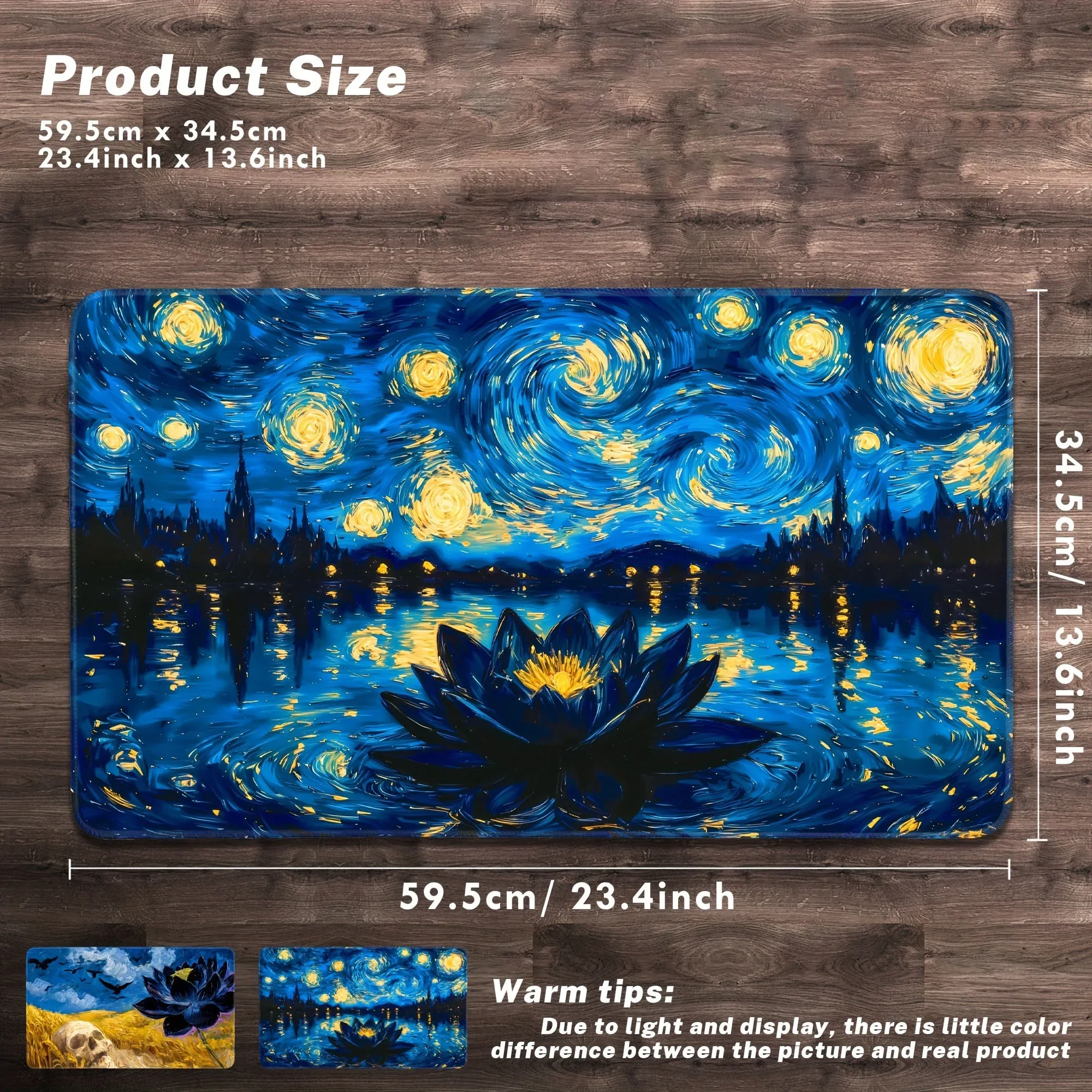 Van Gogh's Starry Night and Lotus Design Mouse Pad Computer Offices Mousepad Anti-slip Playmat for MTG DTCG CCG RPG Trading Rug