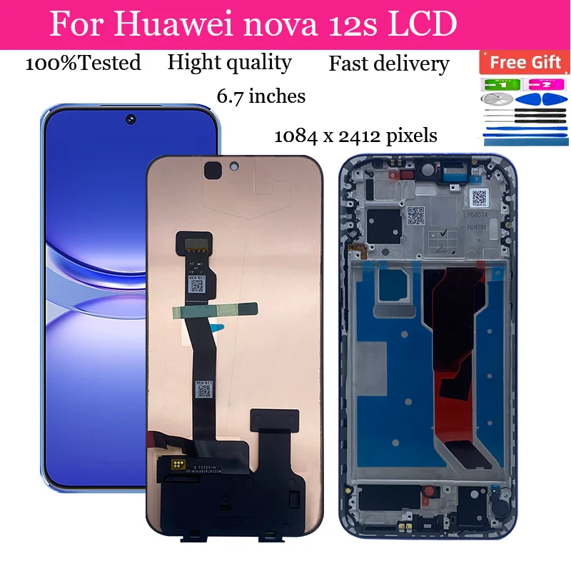 

6.7"New Original For Huawei nova 12S LCD Display Touch Screen Panel Digitizer Assembly For Huawei Nova12S FOA-LX9 LCD With Frame