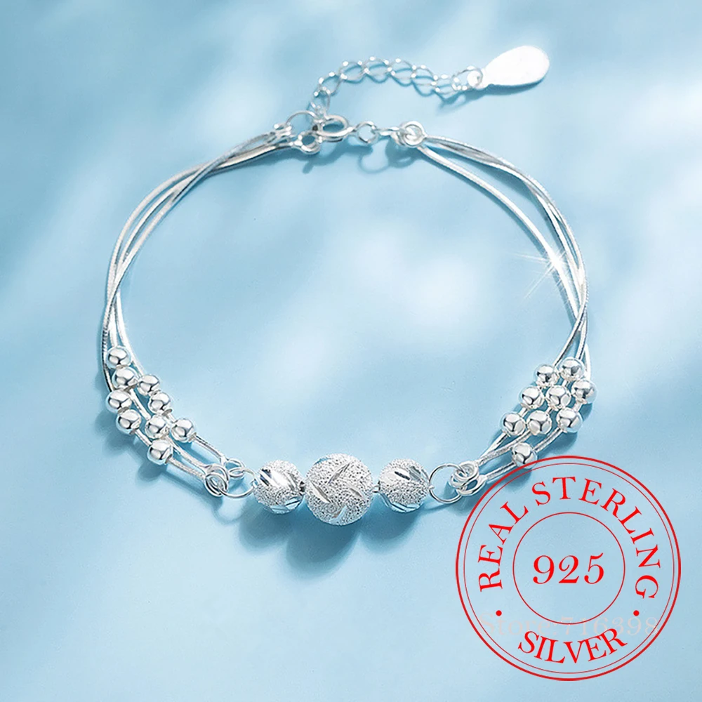 

Real 925 Sterling Silver Round Bead Charm Bracelet &Bangle For Women Girls Wedding Party Bohemian Fashion Jewelry Gift Jlkfda