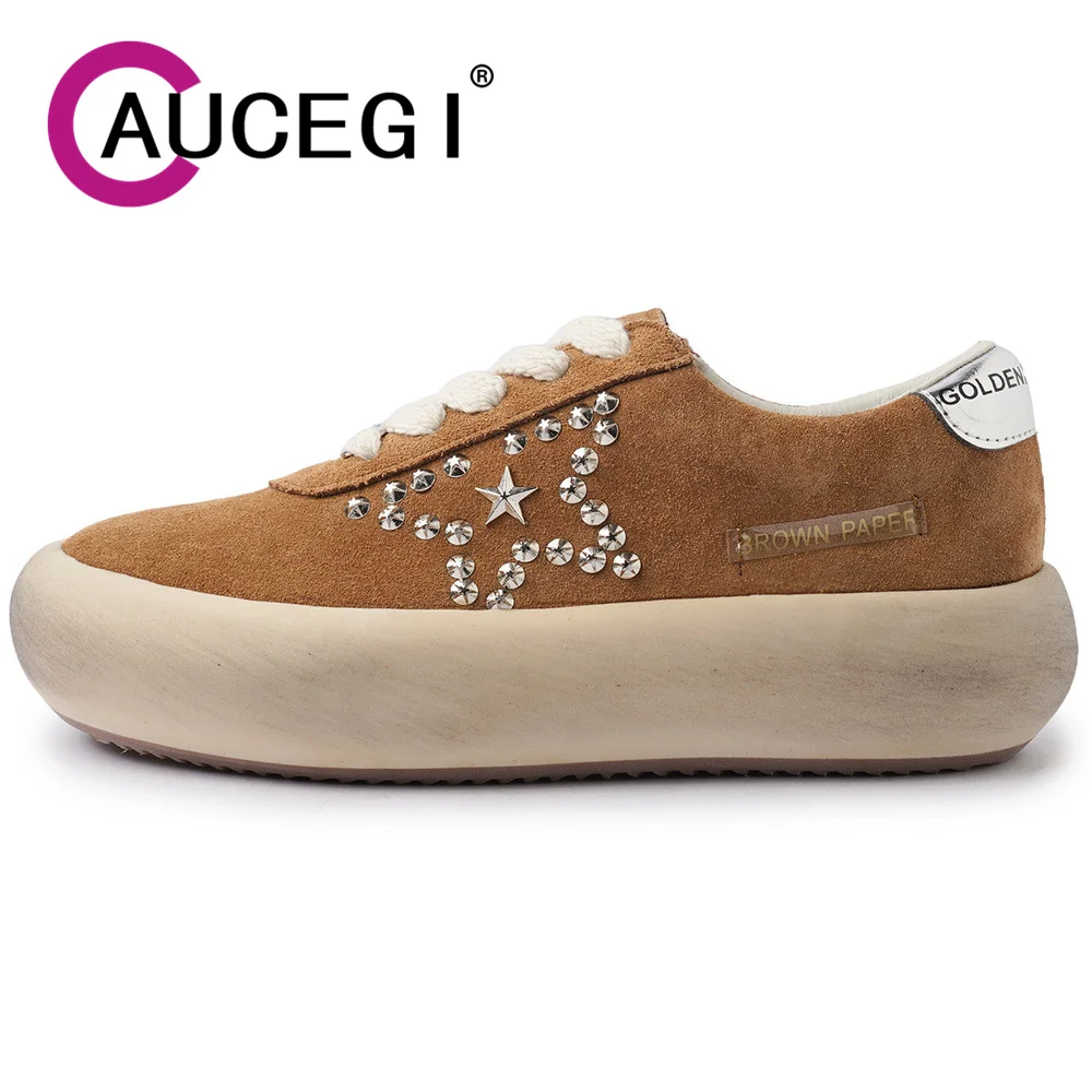 

Aucegi New Hot Style Women Cow Suede Lace Up Sneakers Round Toe Outdoor Walking Comfortable Thick Sole Casual Versatile Shoes