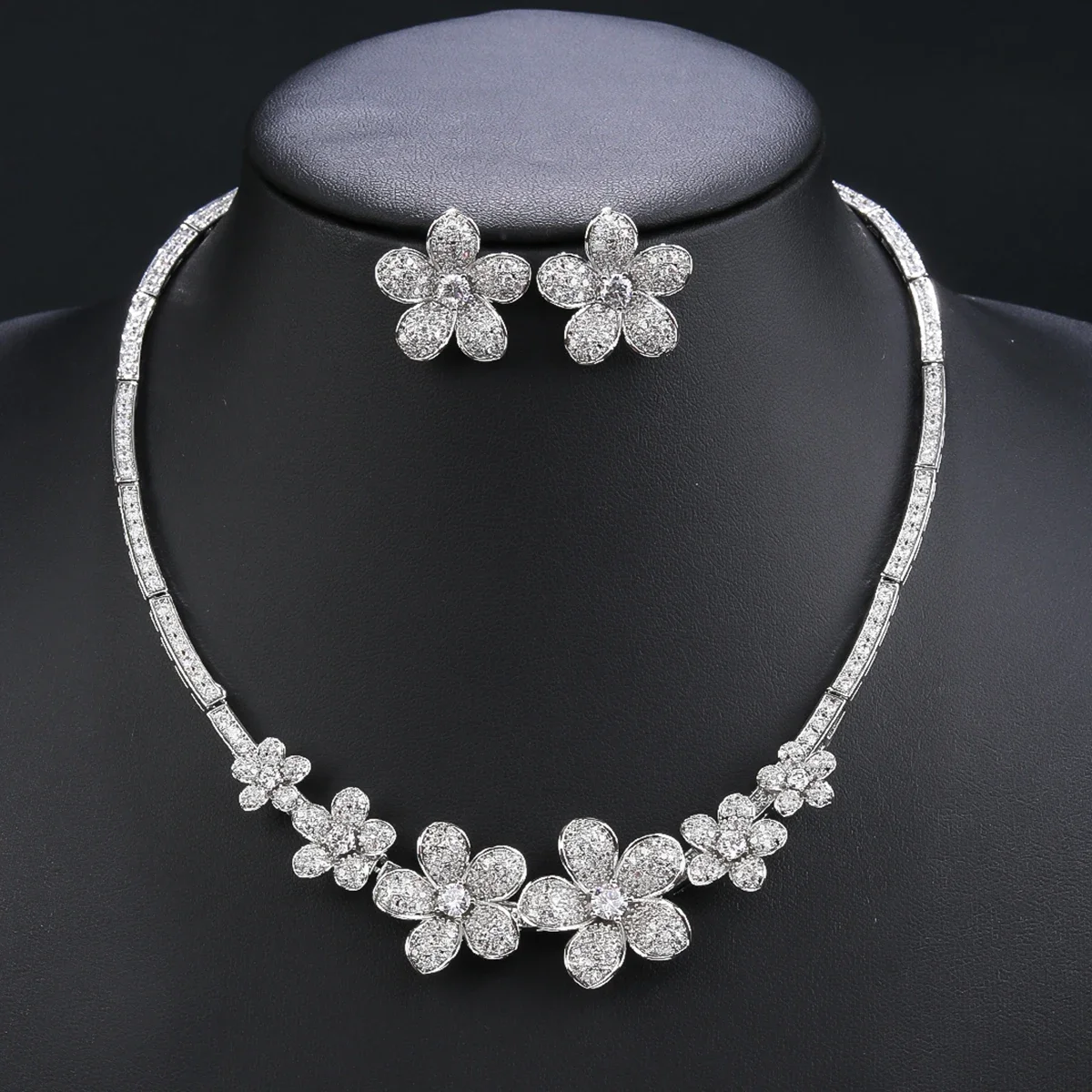 Elegant Flower Necklace Earrings, European Jewelry Bridal Wedding Party, Dress Accessories Fashion CZ Jewelry Set CN11303