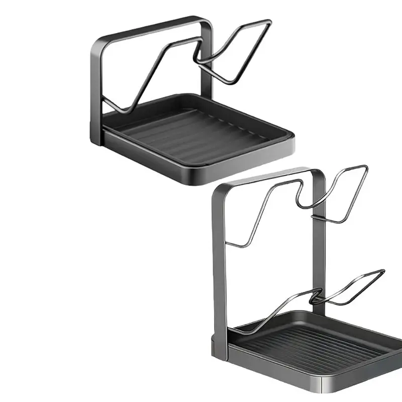 

A80I Countertop Pot Lid Storage Rack, Kitchen Pot And Pan Organizer With Drain Tray, Multifunctional Lid And Spoon Holder