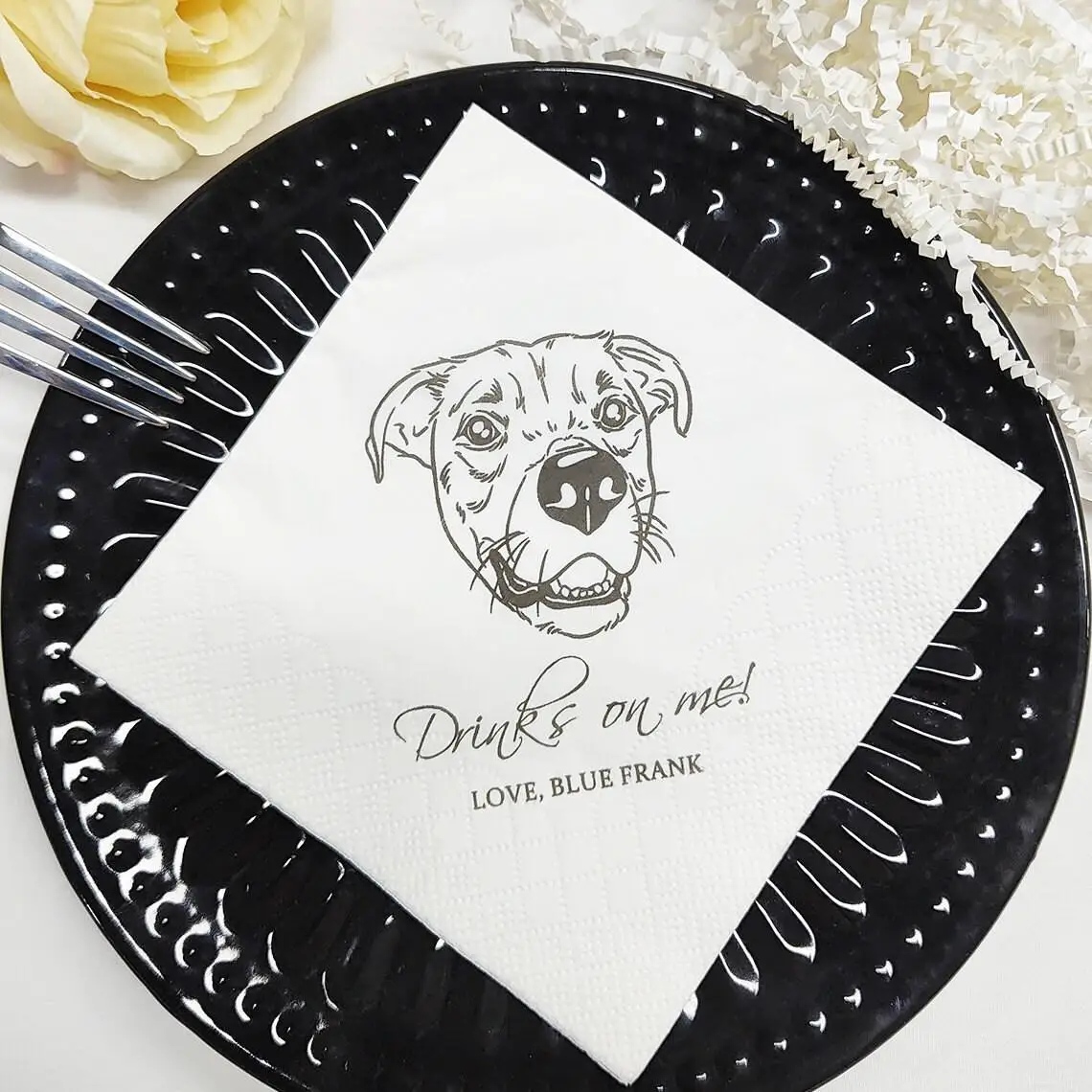 50 pcs Custom Illustrated Dog Wedding Napkins, Pet Cocktail Napkins, Pet Wedding Napkins, Dog Cocktail Napkins, Pet Dog Napkins