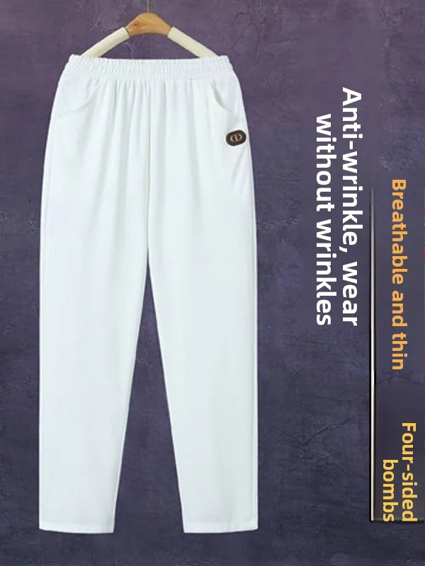 Pantaloni a gamba dritta in seta di ghiaccio a vita alta sottili autunno primavera nuovi pantaloni casual Sle coreani Sle per le donne design ket