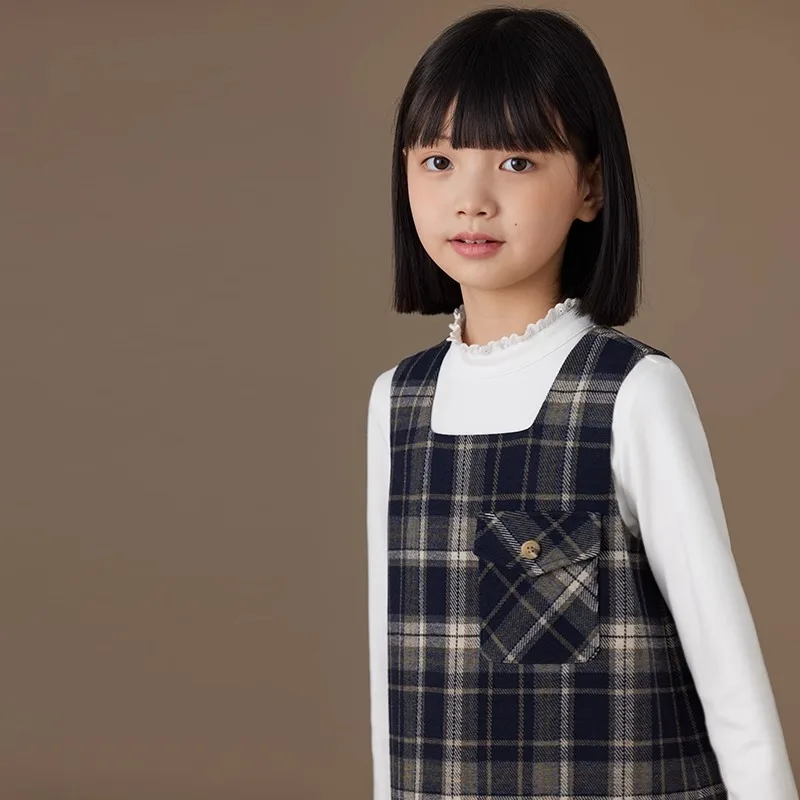 

Childern Clothing Girl's School Uniform Sleeveless Plaid Preppy Pleated Hem Jumper Dress 3-14 Years Princess Skirt Pretty Dress