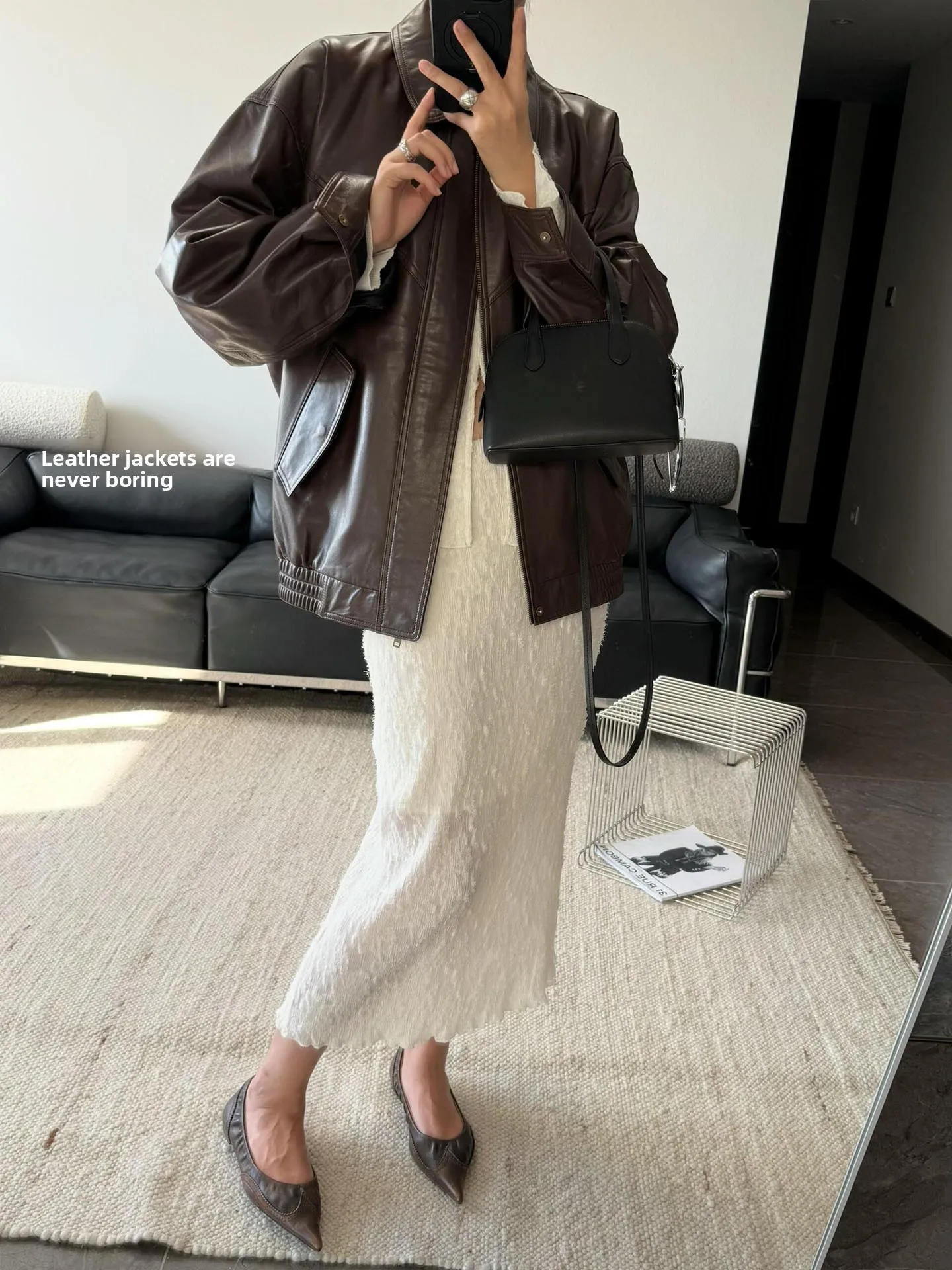 Giacca in Pelle Marrone Retrò da Donna, Vestibilità Ampia, Elegante e Versatile, Nuova Collezione Primavera 2026, Cappotto Corto