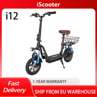 iScooter i12 Electric Scooter with Seat & Rear Basket, 500W motor, 36V 7.5Ah, 25km/h Max Speed, 35km Max Range, Dual Disc Brakes