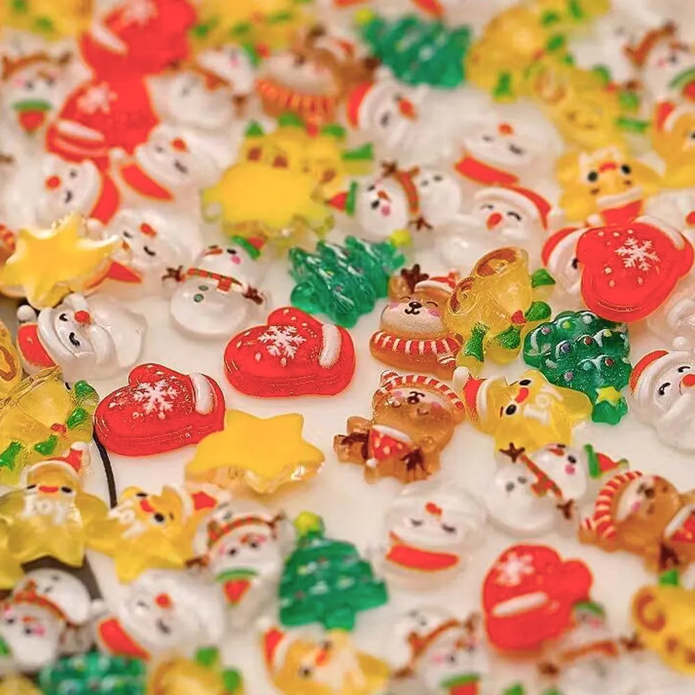 30/50 قطعة ثلاثية الأبعاد الكرتون الراتنج عيد الميلاد سلسلة مسمار السحر Kawaii ثلج سانتا كلوز شجرة عيد الميلاد الراين مهرجان مستلزمات الأظافر