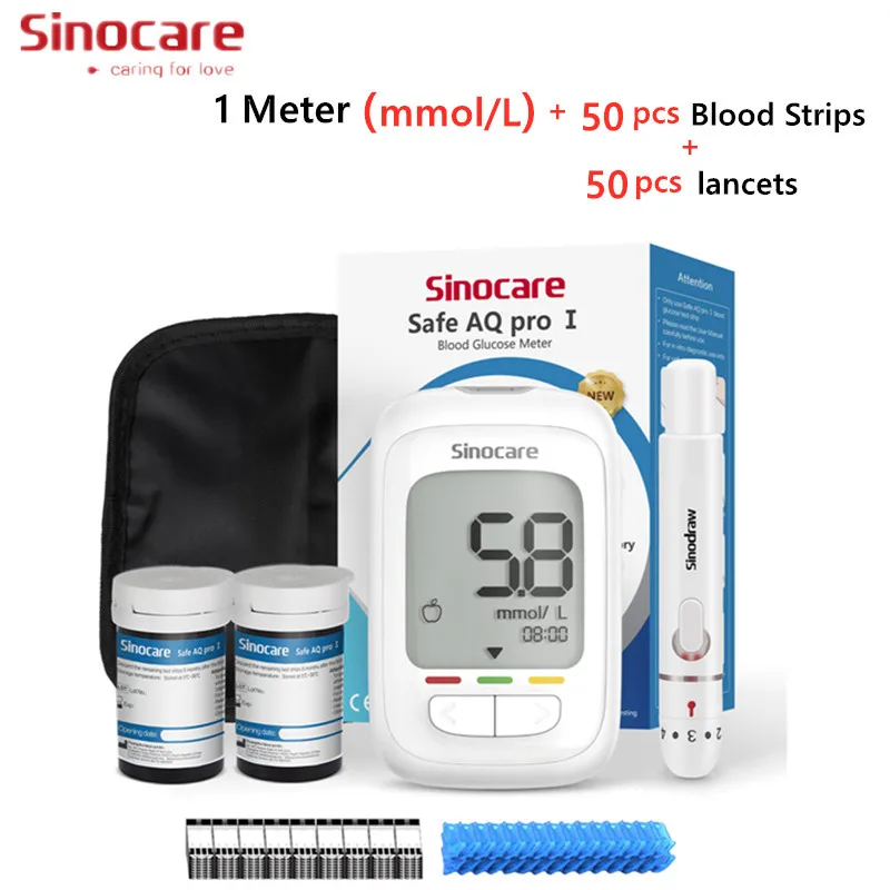 Sinocare Safe AQ Pro I Bloedglucosemeter Glucometer Kit Diabetes Tester Medische bloedsuikerspiegelmeter of alleen teststrips Lancetten