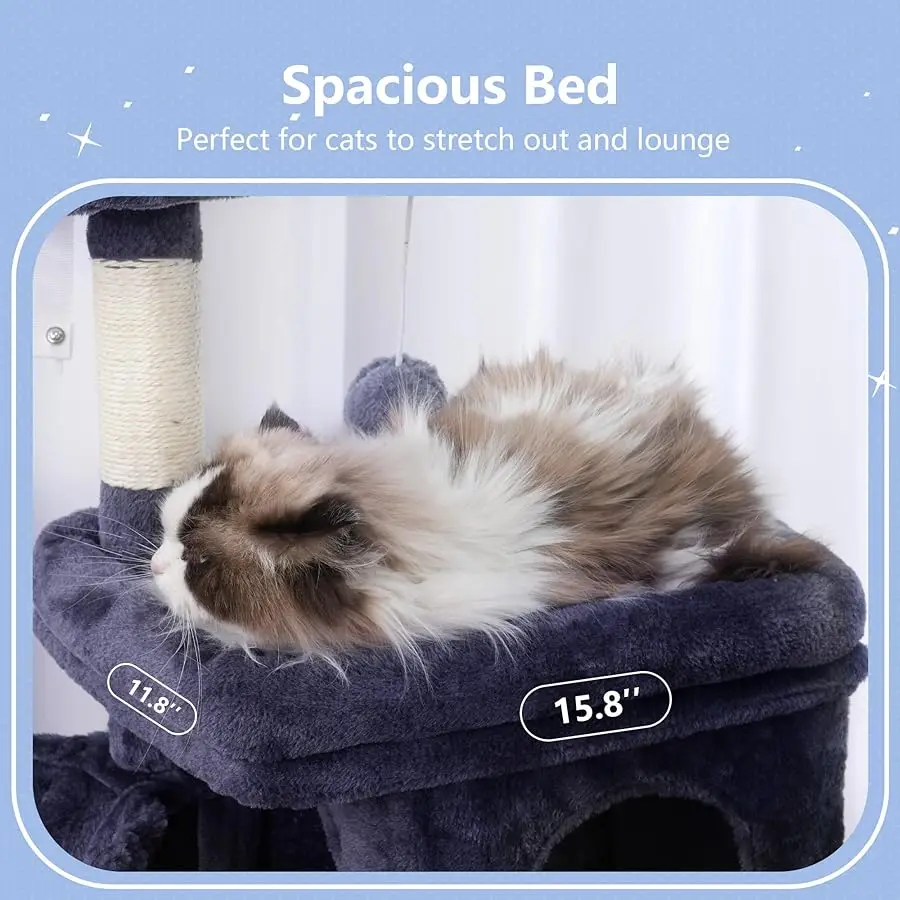 برج شجرة القطط من Hey-brother، أعمدة خدش مع شقة مريحة، سرير مبطن، أرجوحة، جثم قطيفة، عمود سيزال وكرة للداخلية #2