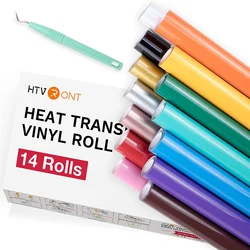 HTVRONT 8/14pcs 12X3ft Multi-Color PU Heat Transfer Vinyl Roll for T-shirt Printing DIY Iron on HTV Film Christmas Gift