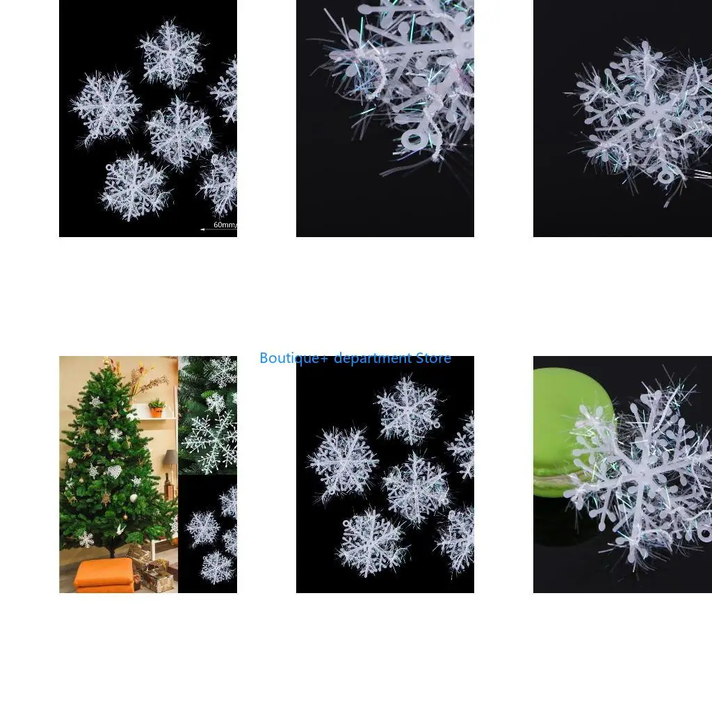 E1PD Christmas Snowflake Ornaments 6pc/set Hanging White Glitter Crafts Supplies Gift