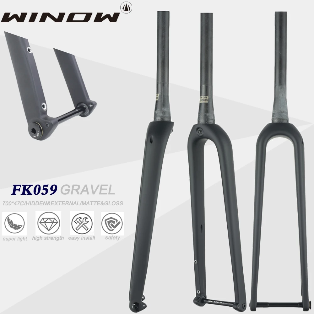 

Winowsports Gravel Road Bike Fork Carbon 700x45C 55mm Offset 100x12mm Thru Axle Bicycle Front Fork Hidden External Bike Forks