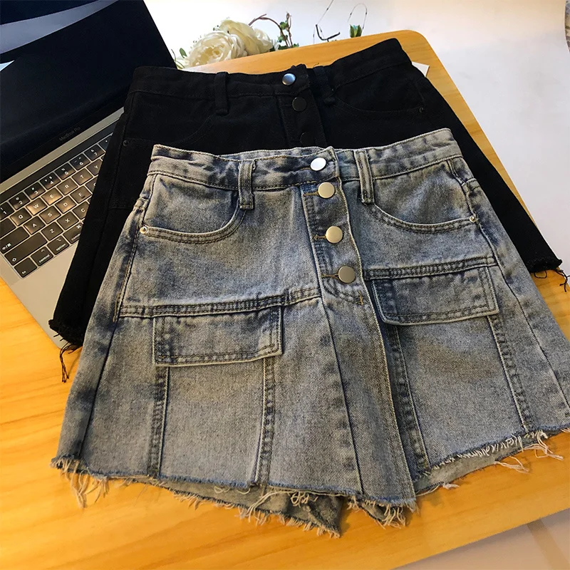 Nep Tweedelige Jeans Rokken Shorts Vrouwen Zomer Nieuwe Vet Mm Hoge Taille Denim Shorts Streetwear Casual Dames Zwart shorts C8088