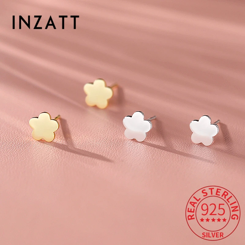 

INZATT Real 925 Sterling Silver Tiny Flower Stud Earrings for Women Cute Plant Fine Jewelry Minimalist Accessories