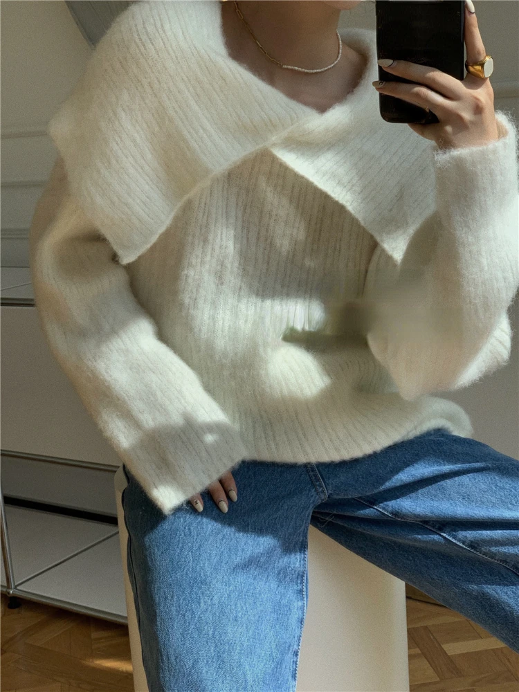 Long Sleeve Loose Knitted Tops Women Korea Fashion Elegant Sweater Office Lady 2022 Autumn Pure Color Pullover Chic Y2k Clothes