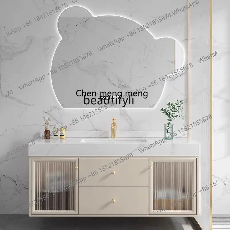 Modern Minimalist Rock Board Washstand Solid Wood Oak Intelligent Bathroom Cabinet Toilet Wash Basin Cabinet Combination