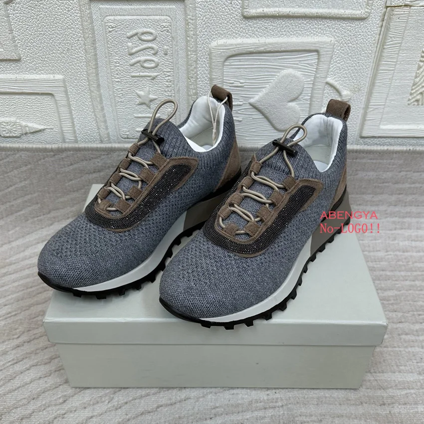 

Autumn Knitting Flat Loafers Shoes Women Lace Up Casual Sneaker Shoes Designer Party Vacation Walking Shoes Women Running Shoes