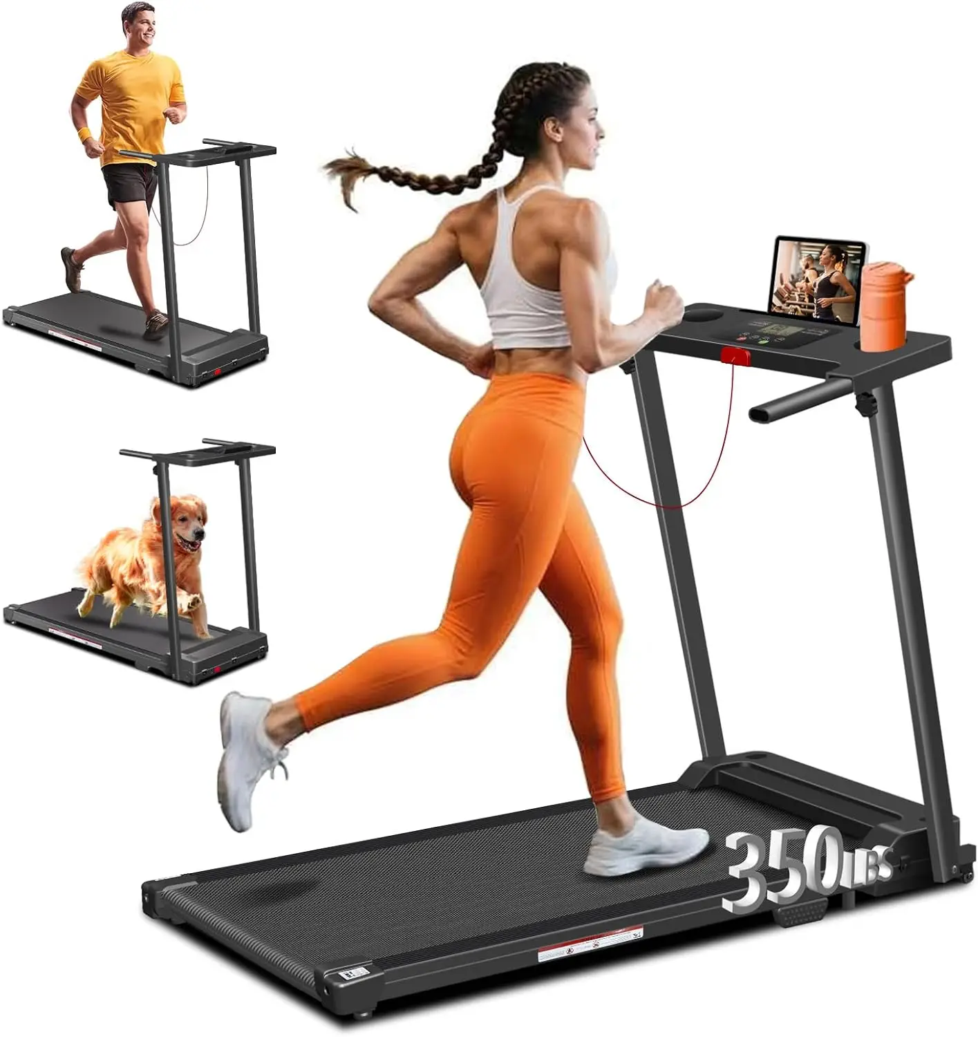 Motorized Walking Pad Treadmill for Home Use, 3.0 HP Folding Compact Treadmill with Handle Bar, Supports up to 350 LBS, LED Display, Space-Saving Design Ideal for Home Office and Professionals
