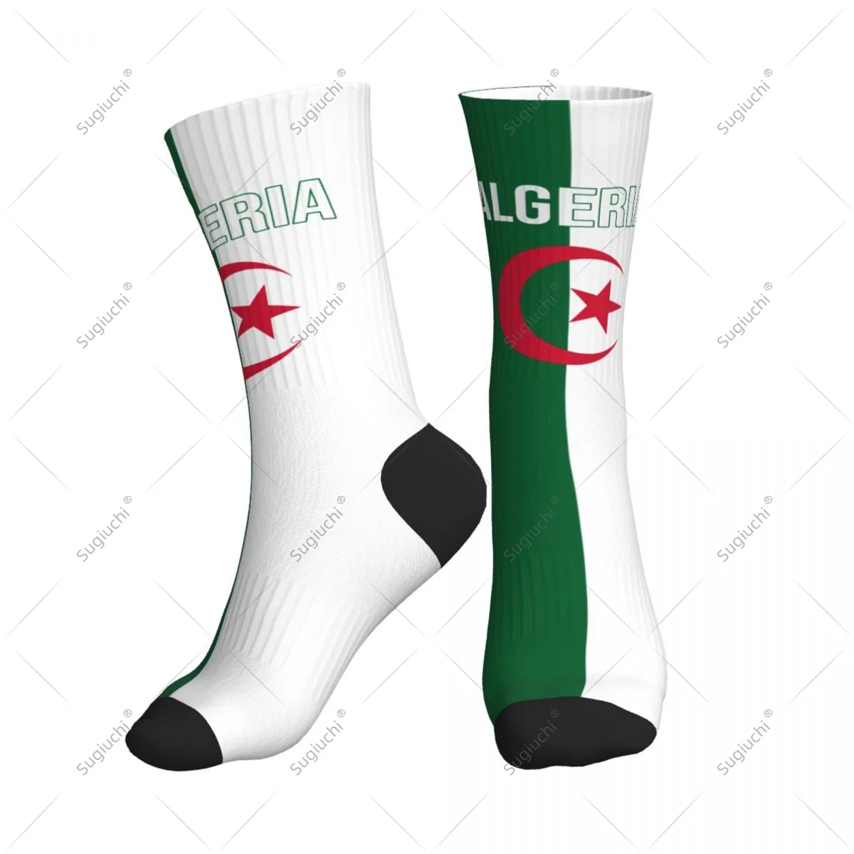3D プリントアルジェリア国旗ポリエステルミッドカーフソックス男性女性用かわいい靴下ストリートスケートボードソックス