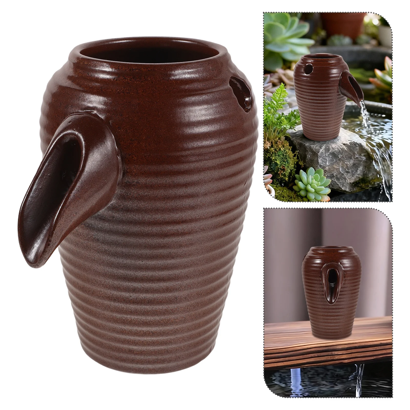 

Outdoor Landscape Ceramic Jar Water Fountain Spitter Circulating Jar Pond Water Feature for Patio Tabletop Garden Decor