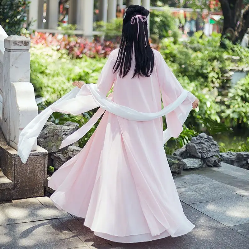 Chinese Hanfu Dress 3PCS Set Chic Pink Flowing Maxi Dress Chinese Ancient Women Embroidery Dress Costume for Shooting Graduation