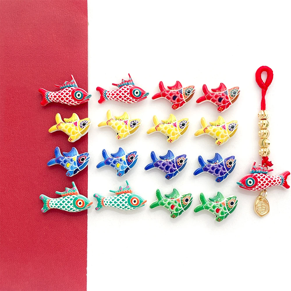 8 PCS Chinese Style Hand Drawn Oil Dripping Ceramic Fish Beads DIY Fashion Jewelry Making Necklace Bracelet Accessory Materials