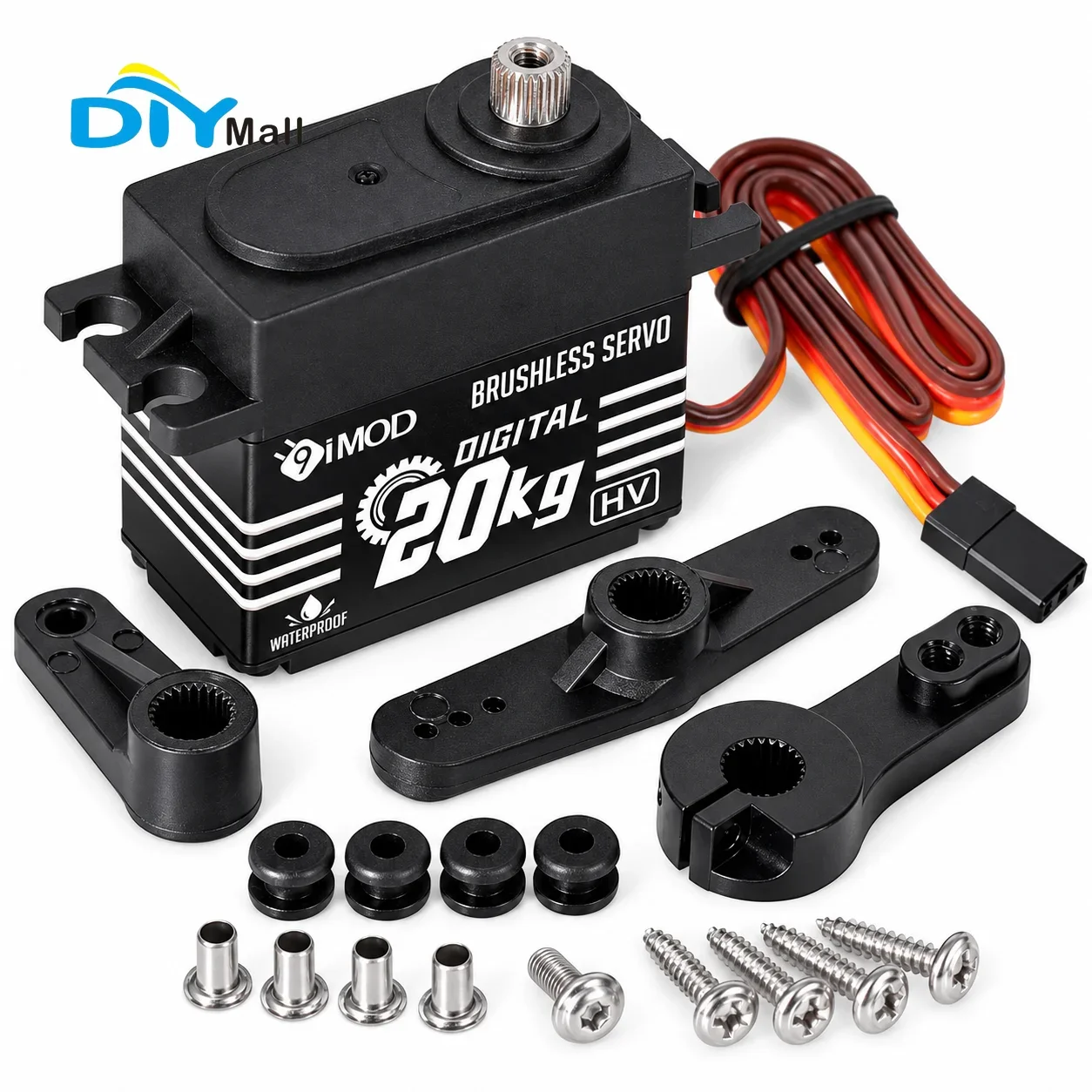 DIYmall Digital Brushless Metal Gear High Voltage Waterproof Servo 20Kg 180/270 Degree Controllable for RC Car Robot DIY Toys