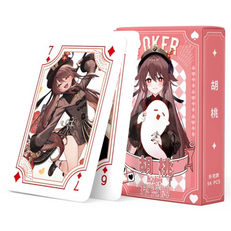 Genshin impacto hu tao poker jogando cartas jogos de tabuleiro criança crianças brinquedos brinquedo deck jogo de cartas conjunto anime