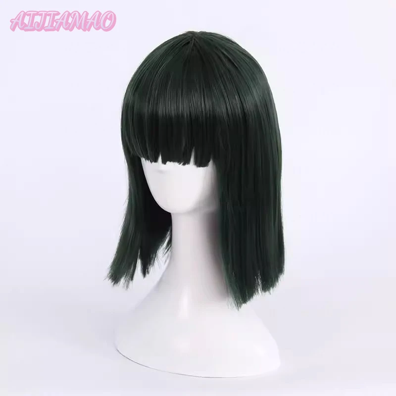 Fubuki Peruca Cosplay para Mulheres e Meninas, Resistente ao Calor, Cabelo Sintético, Verde Profundo, Bobo Fubuki Perucas, Boné de Peruca