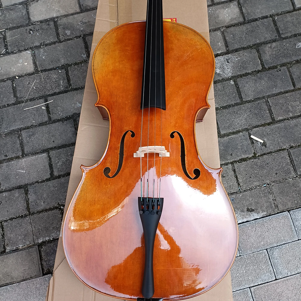 Strong voice! Professional handmade Cello 4/4 Retro Natural Flamed maple solid wood Spruce top Panel cello Musical Instruments